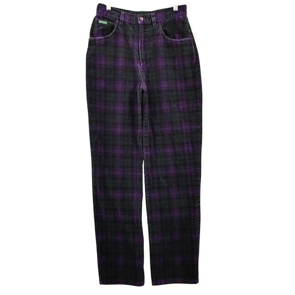 Ralph Lauren LRL Womens Dark Academia Emo Plaid Cotton Corduroy Pants 8 Purple